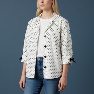 Vtg DRESSBARN 1980s Monochrome Polka Dot Shacket Twee Blazer FLAWED